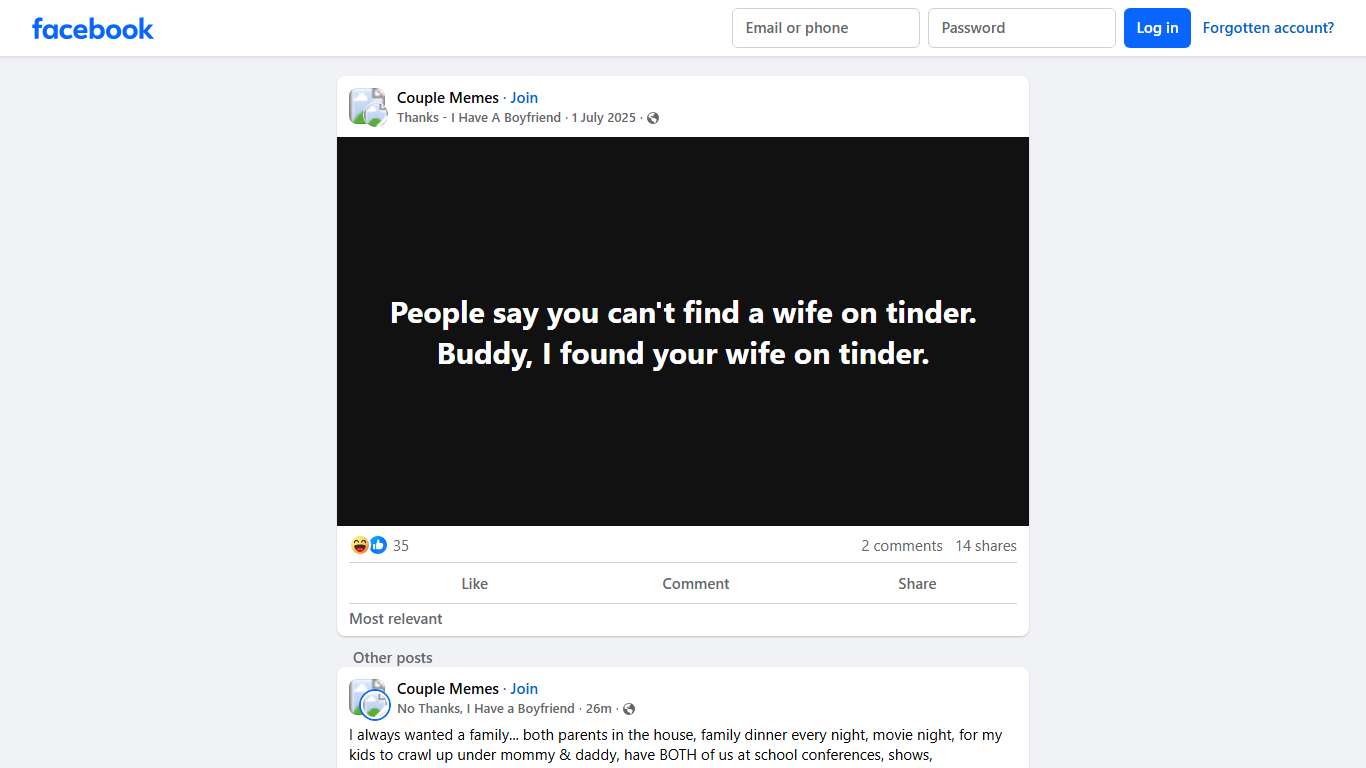 Couple Memes | People say you can't find a wife on tinder | Facebook